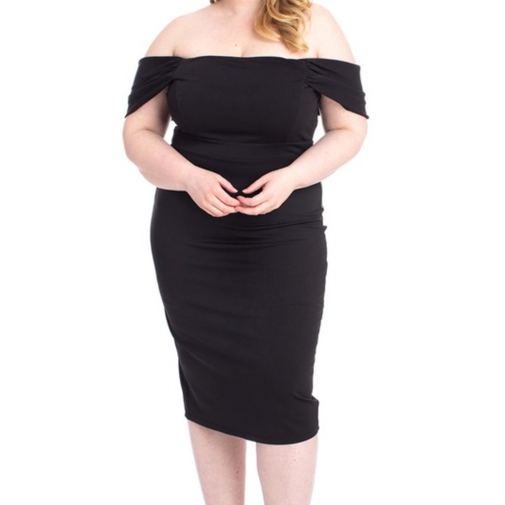 Symphony Black Off Shoulder Tube Midi Dress